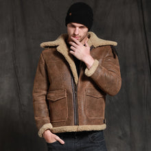 Load image into Gallery viewer, Mens Brown Short Sheepskin Fur Shearling Leather Jacket Coat
