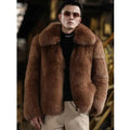 Mens Winter Fashion Black Short Fox Fur Leather Coat Jacket  