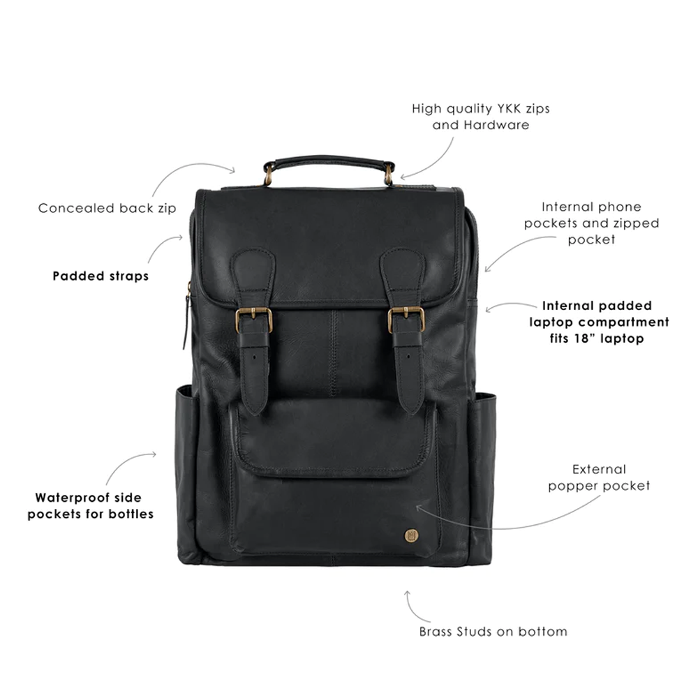 New Mens Black Lambskin Handmade with premium leather Classic Backpack