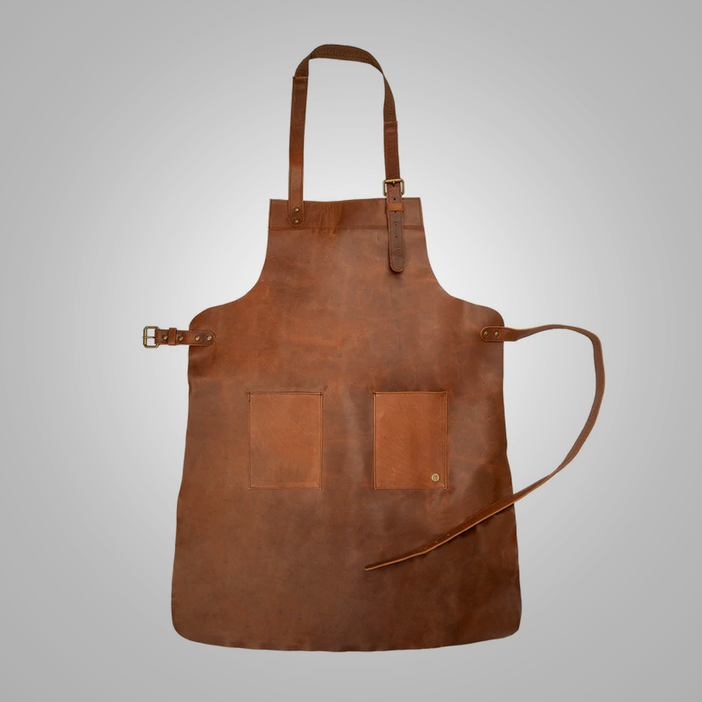 New Brown Sheepskin Double Pocket Leather Apron For Mens