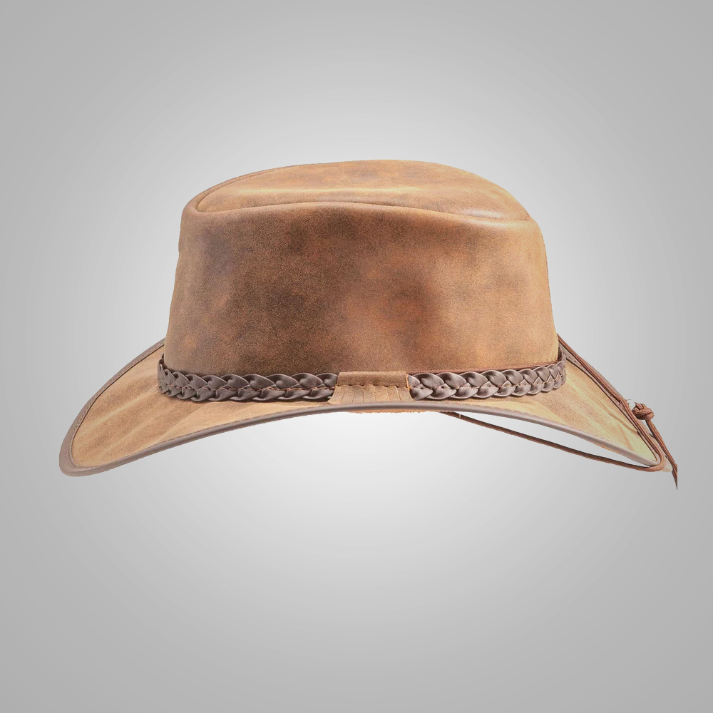 New Womens Lambskin Leather Crushable Outback Hat