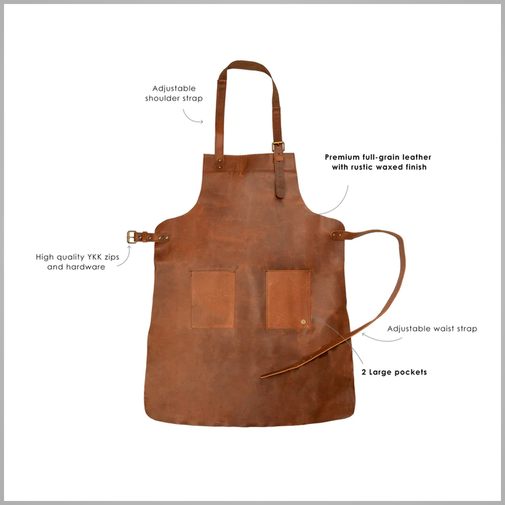 New Brown Sheepskin Double Pocket Leather Apron For Mens