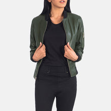 Load image into Gallery viewer, Ava Ma-1 Green Leather Bomber Jacket
