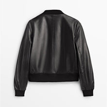 Load image into Gallery viewer, Classic Black Leather Bomber Jacket

