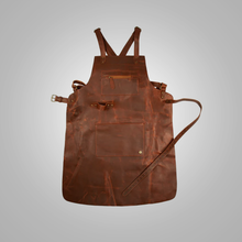 Load image into Gallery viewer, Men Brown Lambskin Cross Back Leather Apron
