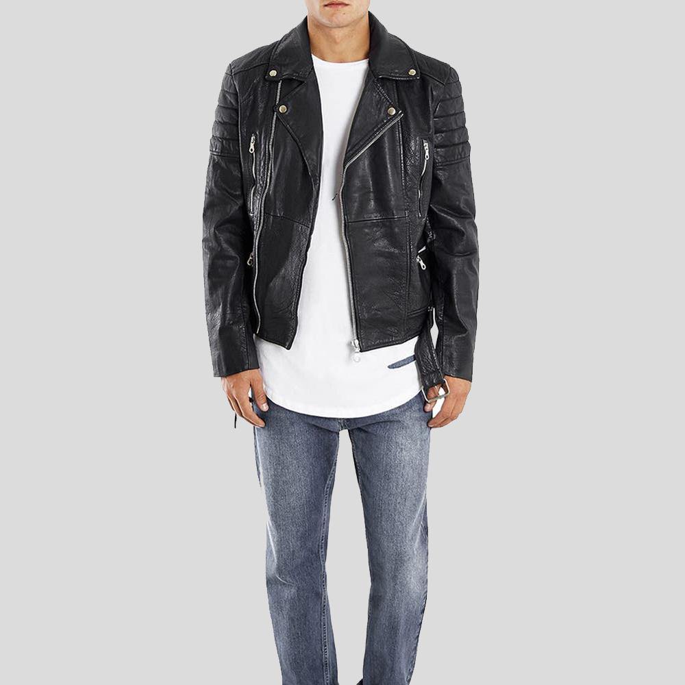 Alvin Black Biker Quilted Leather Jacket - Shearling leather
