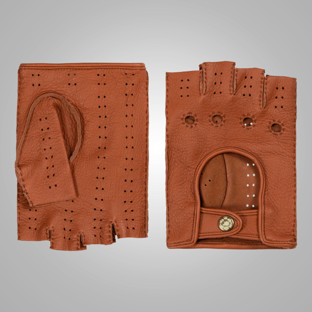 New Men Brown Sheepskin Genuine Leather Driving Gloves