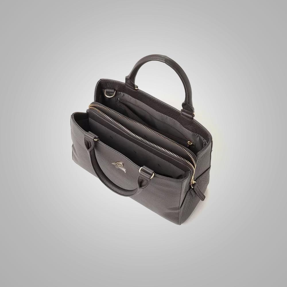 New Women Brown Grained Leather Bag With One inside zipped pocket