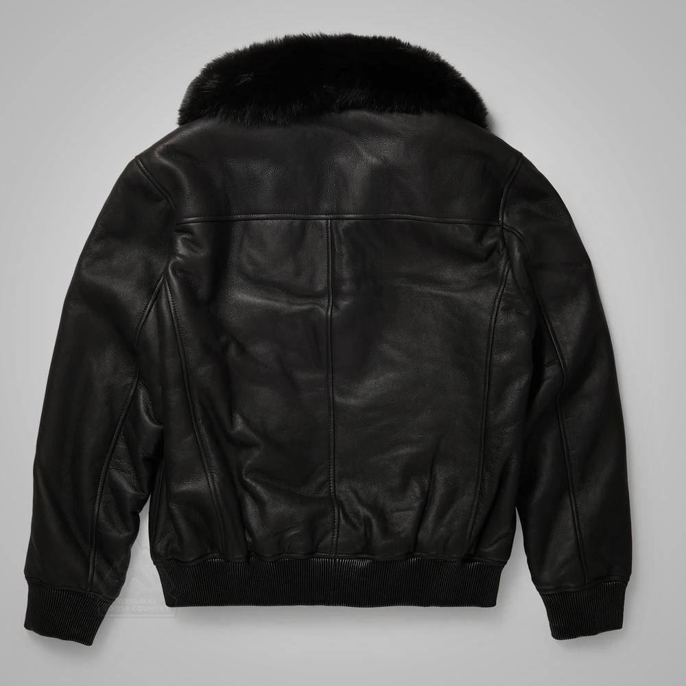 B3 Black Real Shearling Sheepskin Leather Bomber Flying Leather Jacket