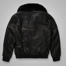 Load image into Gallery viewer, B3 Black Real Shearling Sheepskin Leather Bomber Flying Leather Jacket
