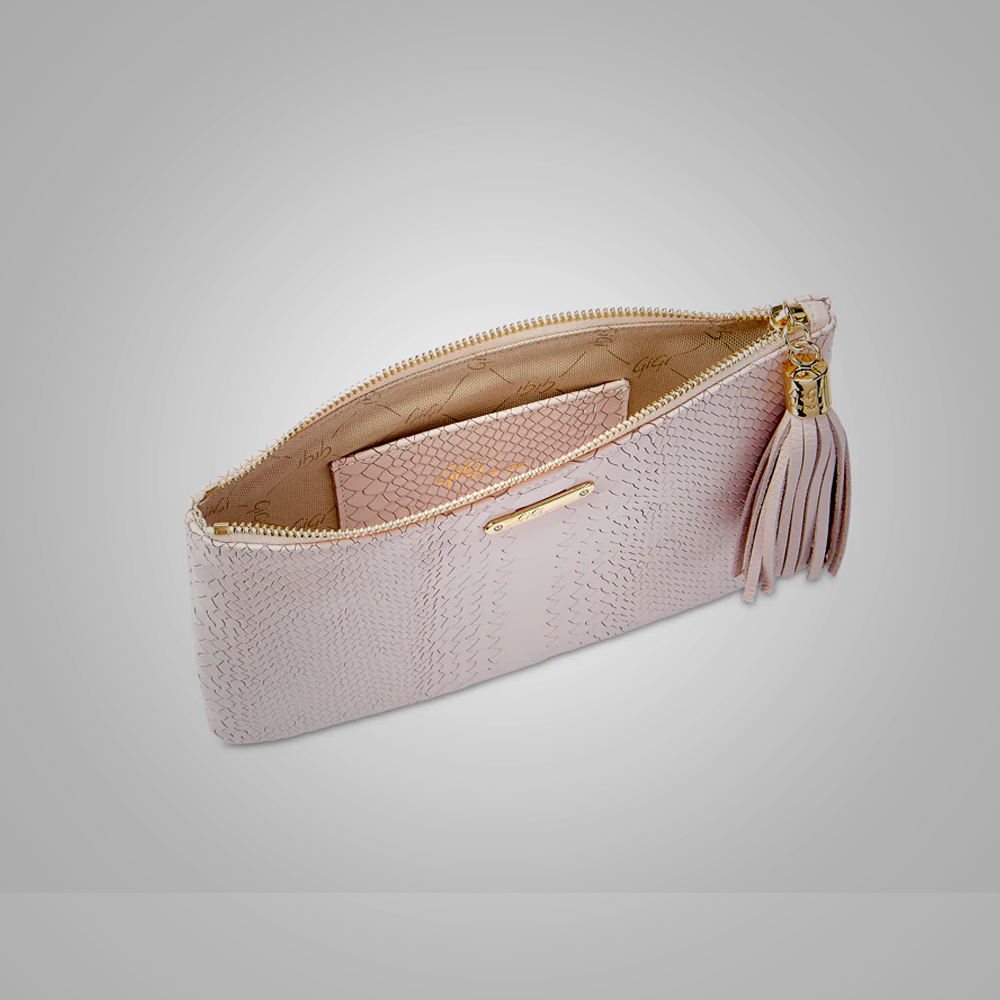 New Women Nude Embossed Python Genuine Leather Clutches