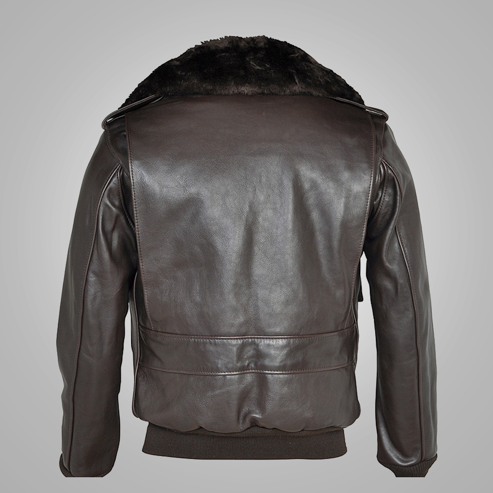 back view of bomber leather jacket