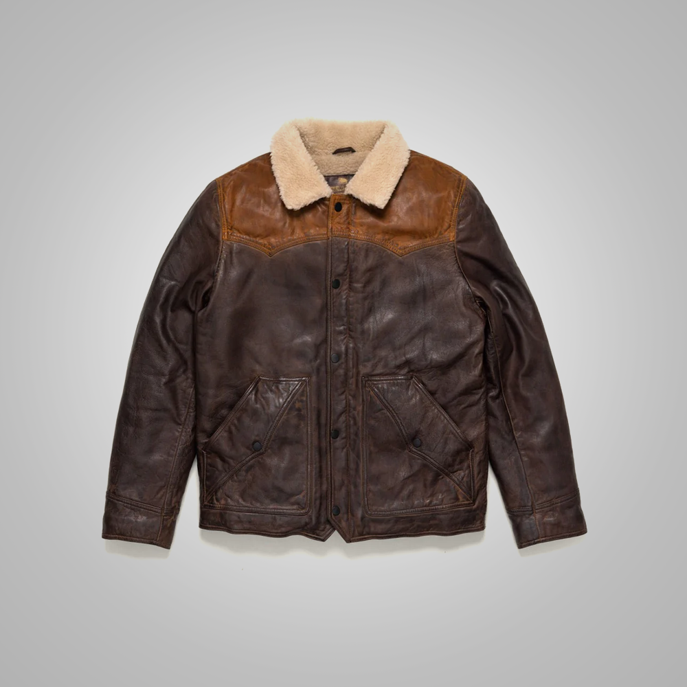 Mens Chocolate Brown Western Suede Leather Bomber Jacket
