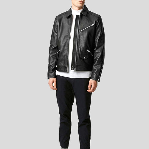 Benn Black Motorcycle Leather Jacket - Shearling leather