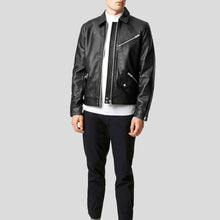 Load image into Gallery viewer, Benn Black Motorcycle Leather Jacket - Shearling leather
