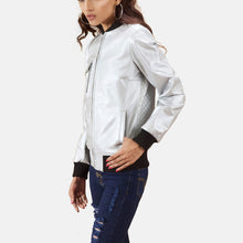 Load image into Gallery viewer, Lana Silver Leather Bomber Jacket
