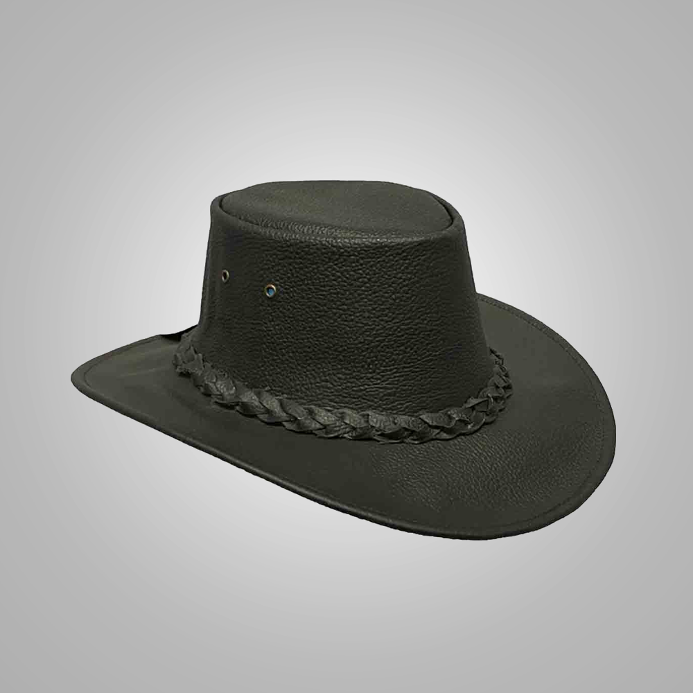 Mens Black American Cowboy Lampskin Leather Hats
