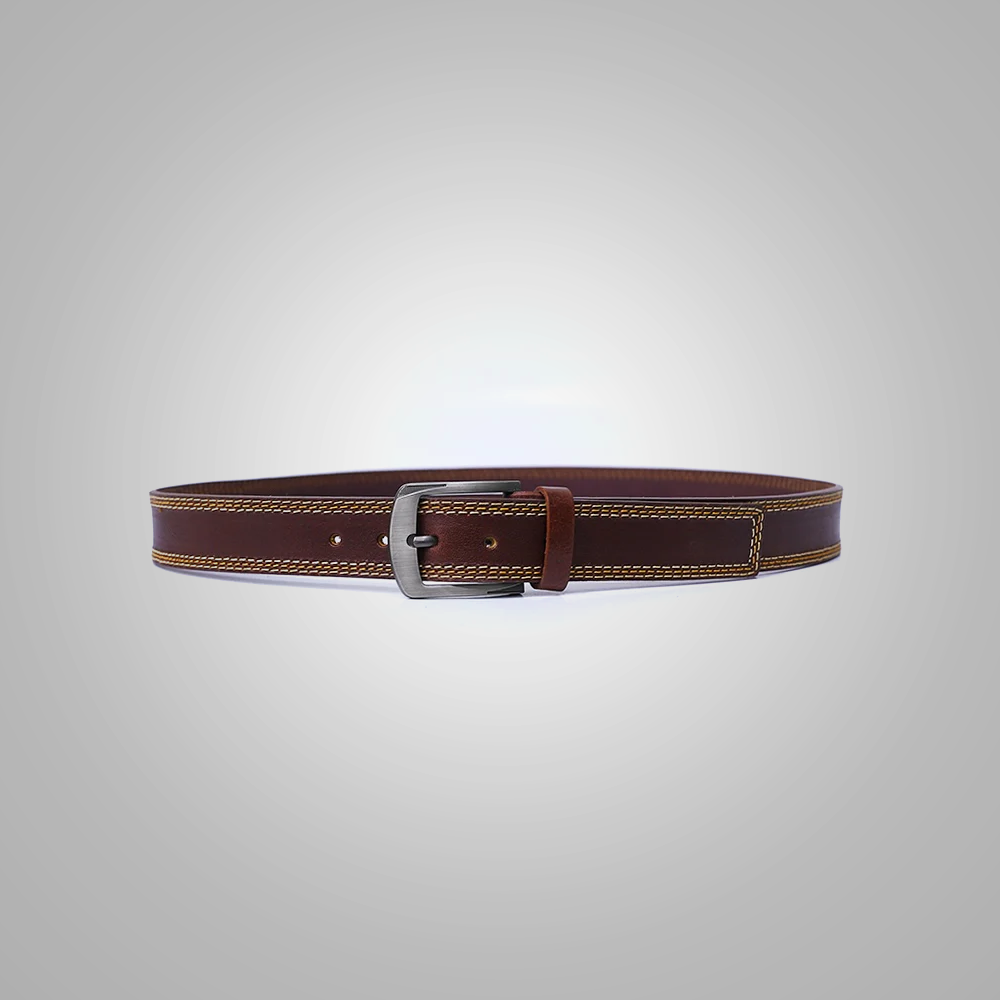 Men Boron Best Burgundy Leather Belt With Thread Edging
