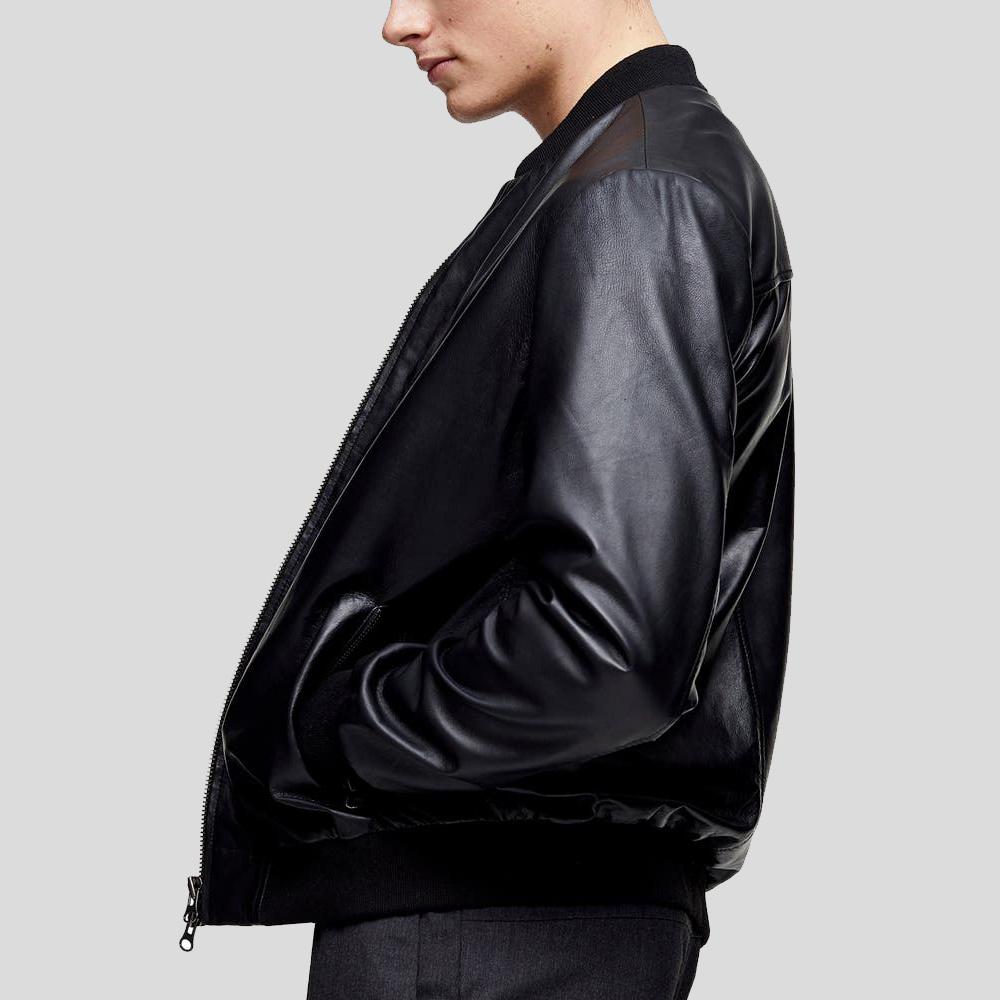 Oliver Black Bomber Leather Jacket - Shearling leather