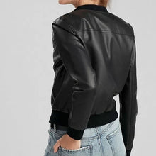 Load image into Gallery viewer, Classic Pure Lambskin Black Leather Bomber Jacket
