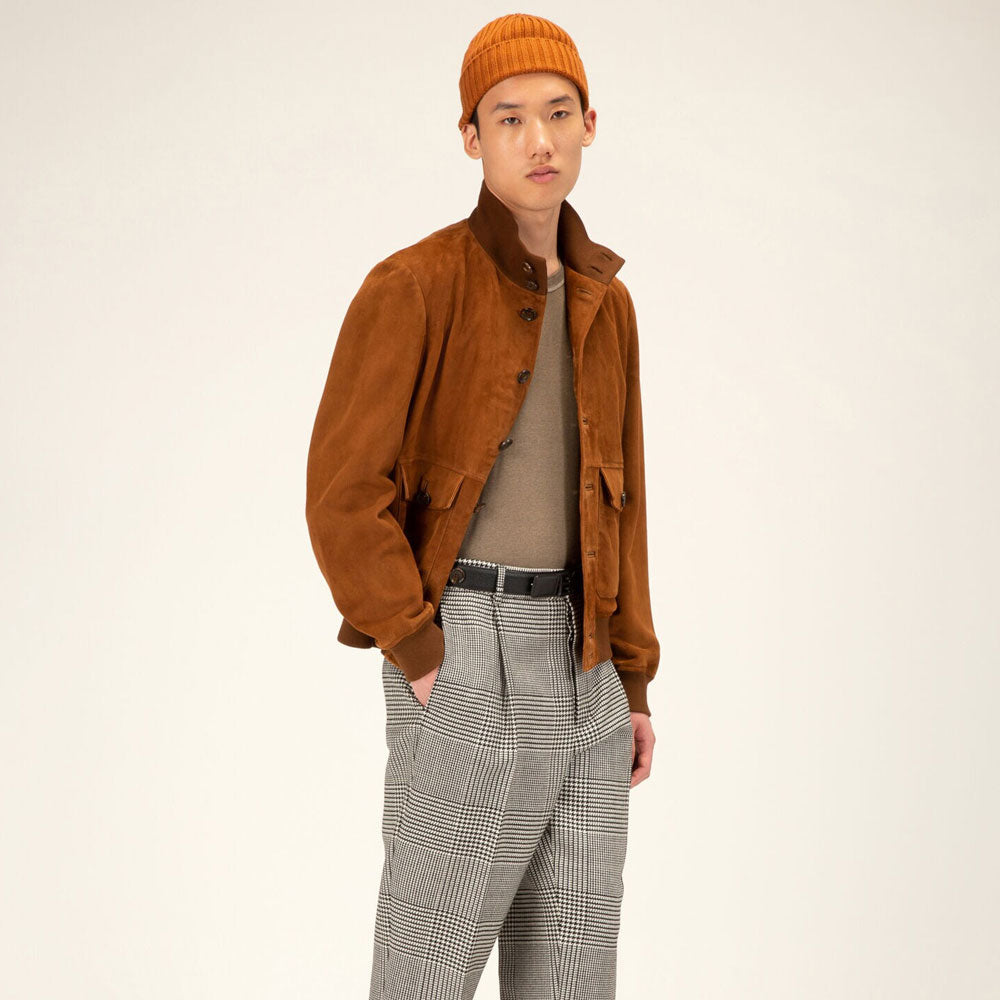 Mens Brown Suede Leather Bomber Jacket