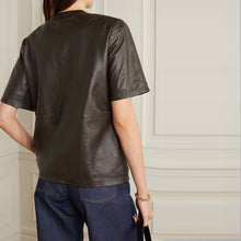 Load image into Gallery viewer, Women&#39;s Half sleeves Smooth soft choclate colour Leather Shirt
