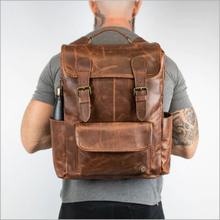 Load image into Gallery viewer, Men Brown Lambskin Leather Backpack 100% Cotton Lining in Main Compartment and Waterproof lining in the two side pockets
