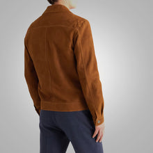 Load image into Gallery viewer, Mens Brown Suede Sheep Skin Leather Trucker Jacket
