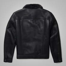 Load image into Gallery viewer, New Men Black Sheepskin Real Shearling Leather B3 Bomber Flying Trucker Jacket
