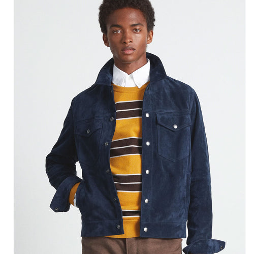 dark blue suede leather jacket