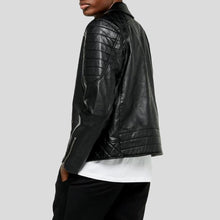Load image into Gallery viewer, Alpha Black Biker Quilted Leather Jacket - Shearling leather
