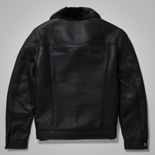 Load image into Gallery viewer, Men&#39;s Black B3 Shearling Real Sheepskin Leather Trucker Flying Jacket
