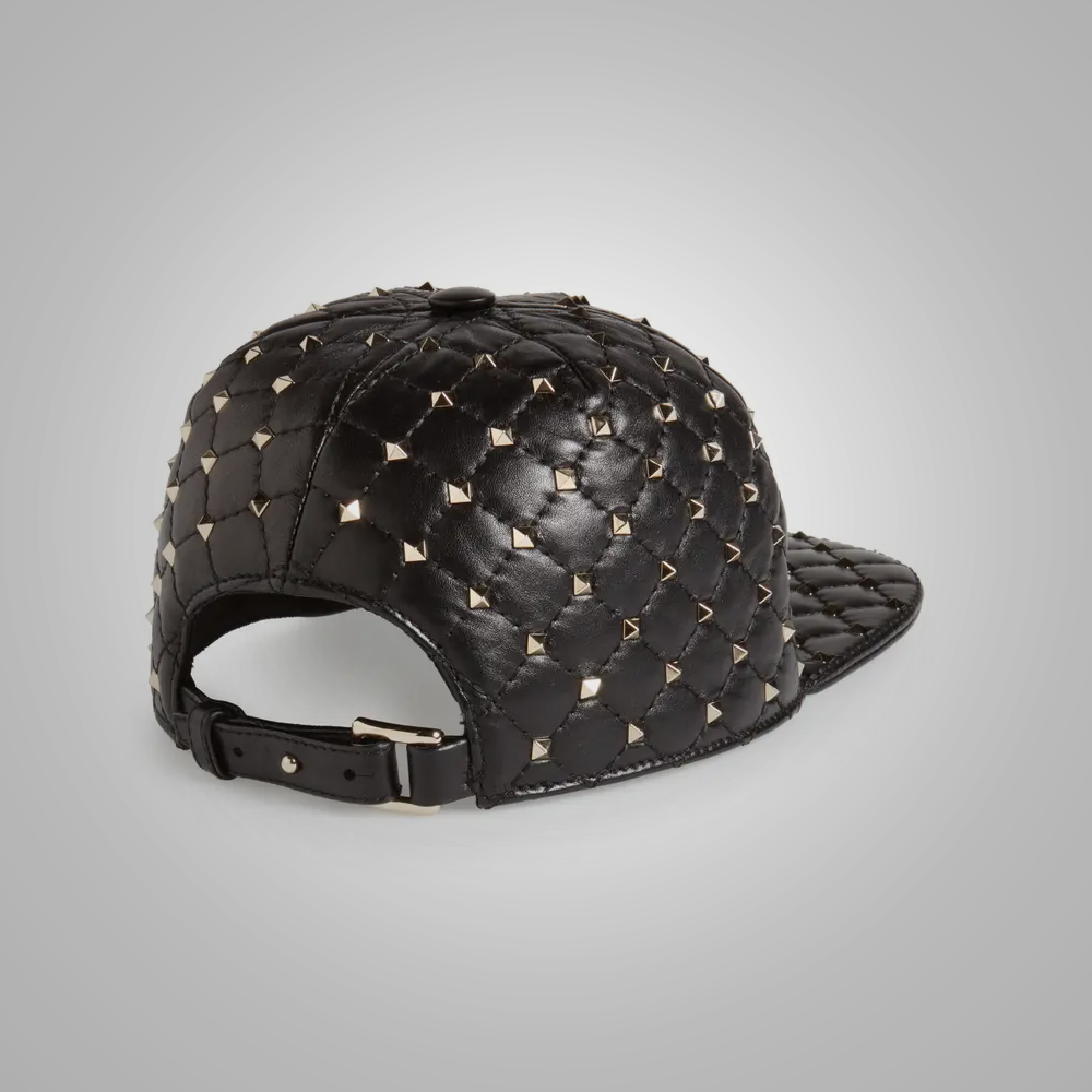 New Women Lambskin Style Rockstud Spike Leather Baseball Cap