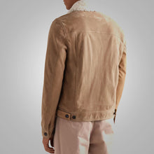 Load image into Gallery viewer, Mens Shearling Lined Leather Brown Trucker Jacket
