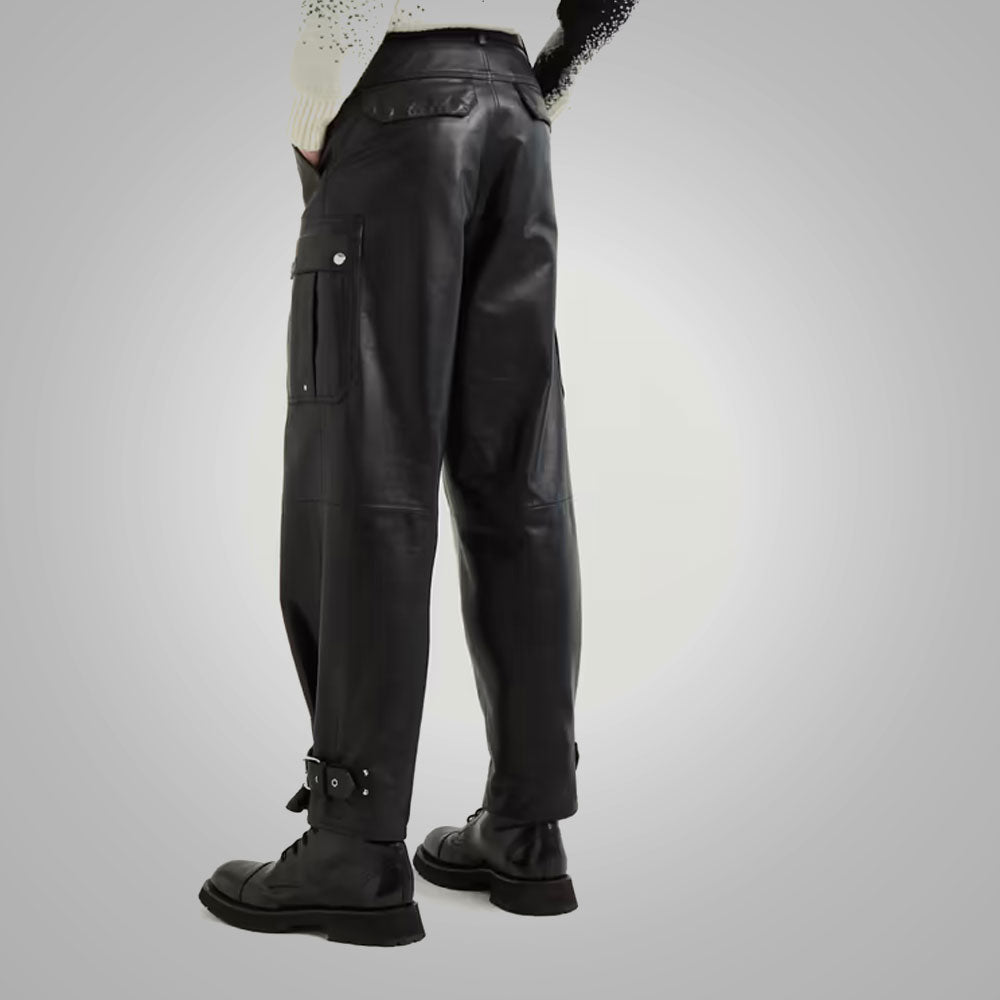 Mens New Real Black Fashion Leather Pant