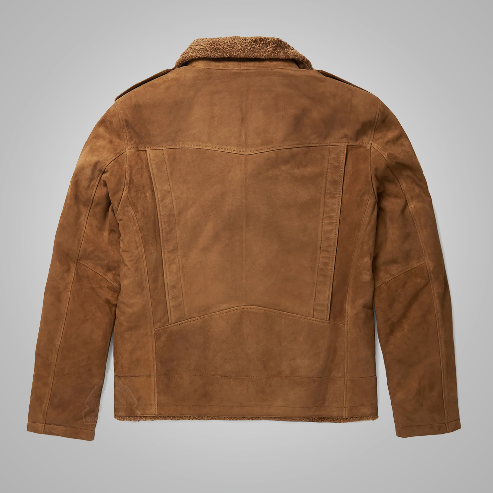 New Men's Brown Shearling Sheepskin Leather Bomber Flying Jacket