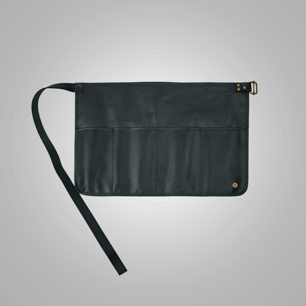 New Black Lampskin Handmade Half Apron for Men With Four front Pockets for Tools