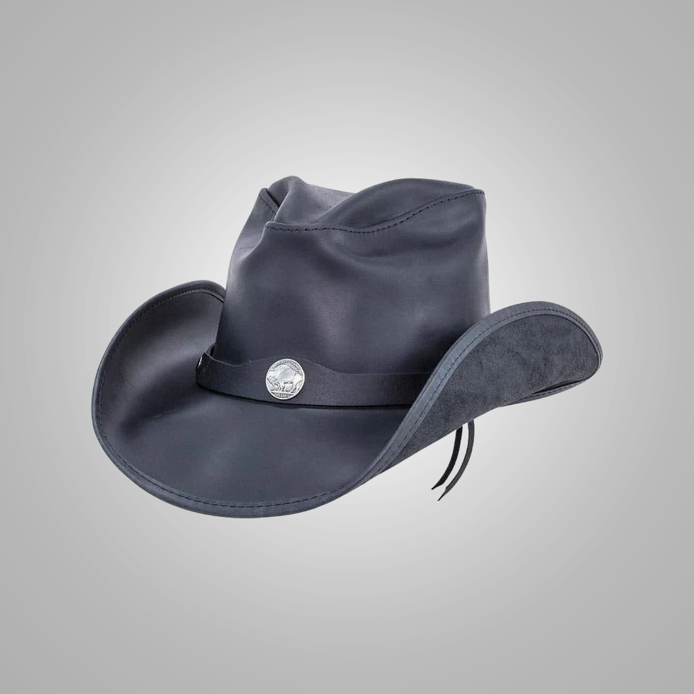 New Black Womens American Seepskin Leather Cowboy Hat