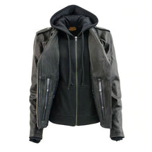 Load image into Gallery viewer, Ladies Black Vented MC Jacket with Removable Hoodie
