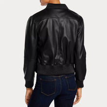 Load image into Gallery viewer, Women’s Faux Black Bomber Leather Jacket
