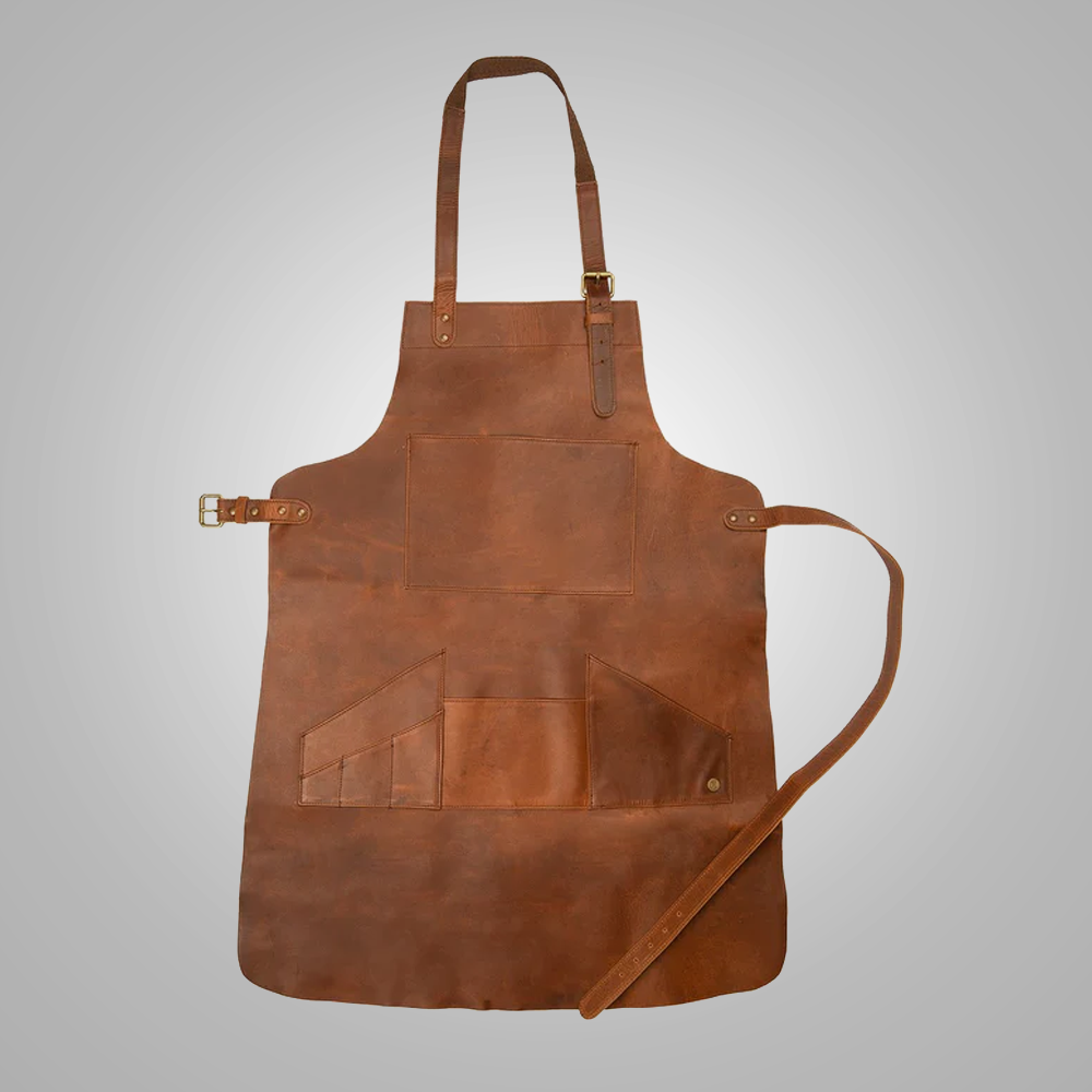 New Brown Handmade Lambskin Multi-Pocket Leather Apron for Men