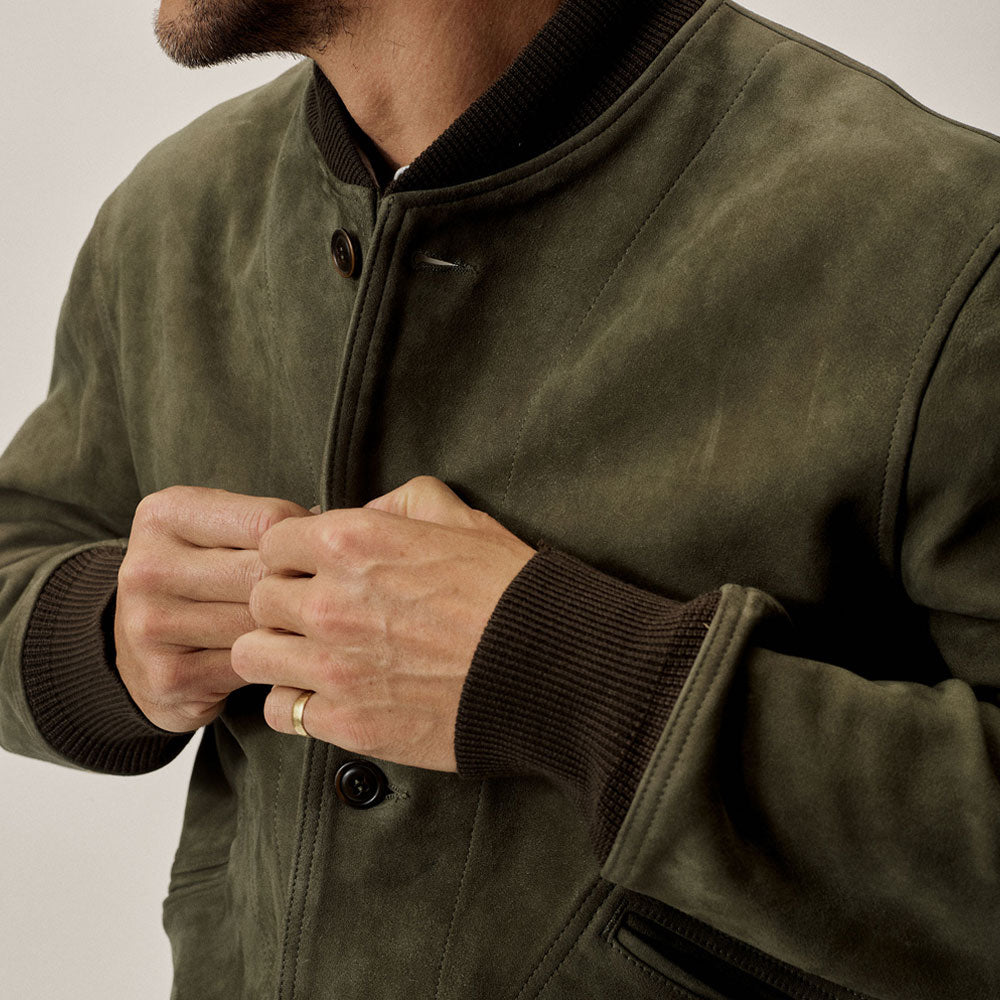 Mens Classic A1 Real Sheepskin Suede Leather Bomber Jacket