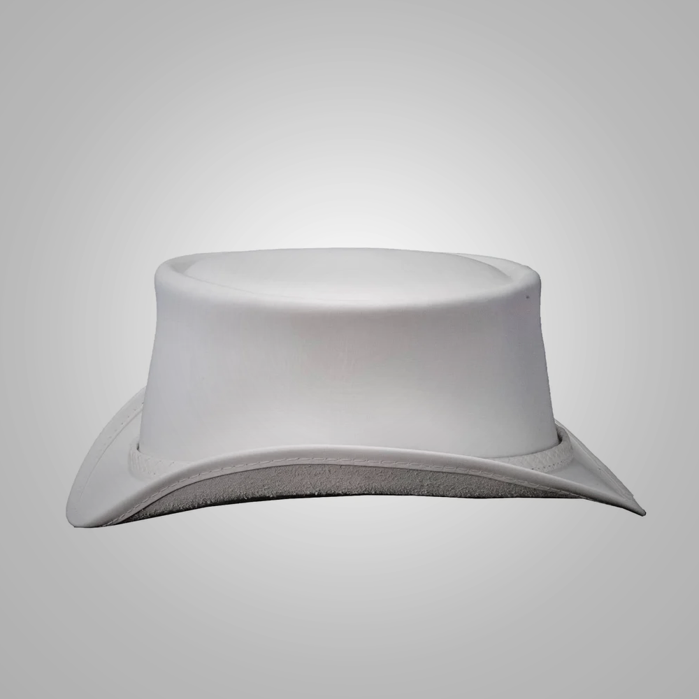 New Ghost Rider Handmade Womens White Leather Top Hat