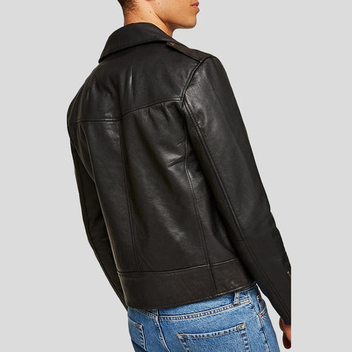 Bek Black Motorcycle Leather Jacket - Shearling leather