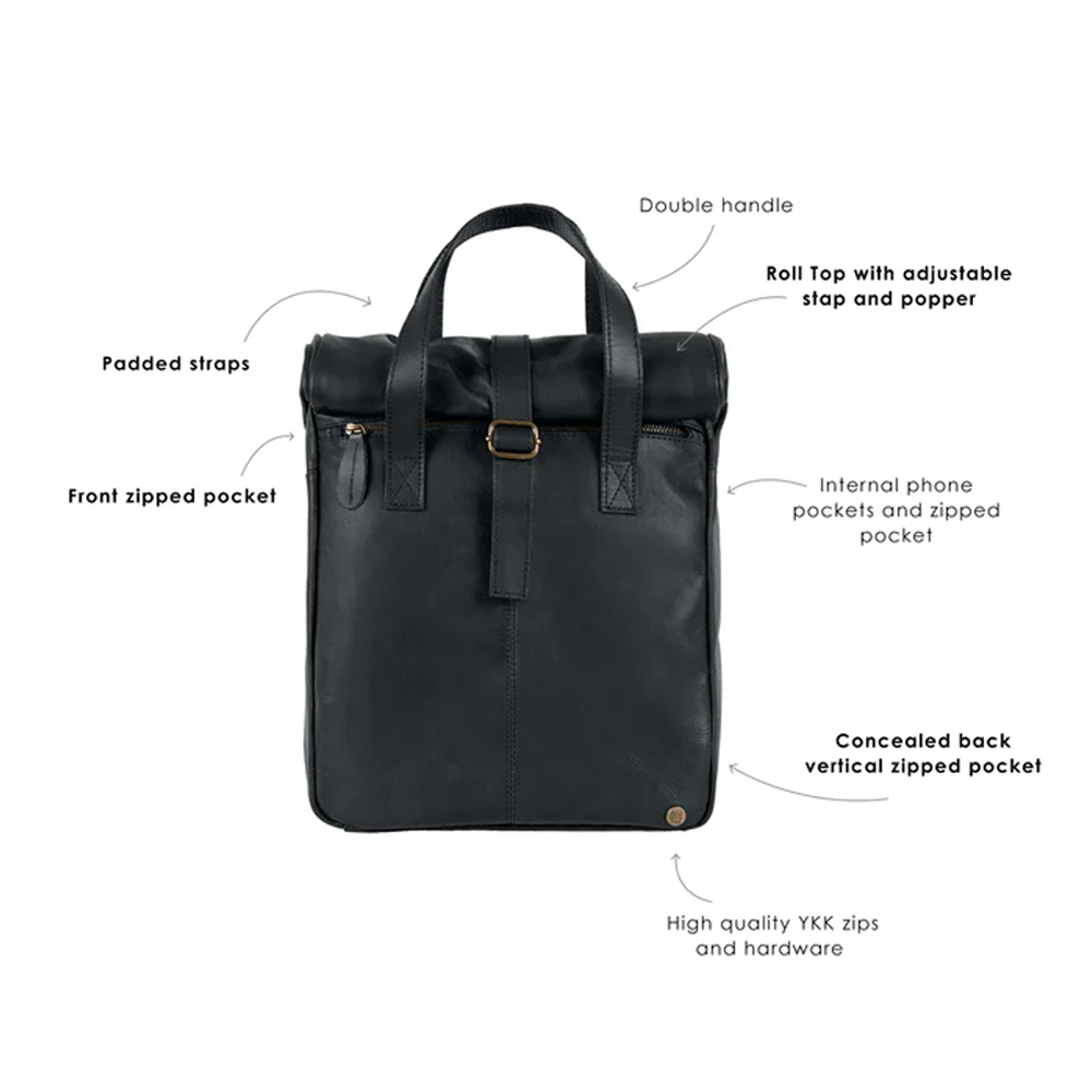 New Mens Lambskin Handmade Premium Black Leather Backpack