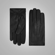 Load image into Gallery viewer, New Men Black Lambskin Leather Gloves with White Fur Lining
