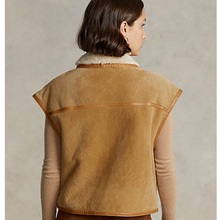Load image into Gallery viewer, Women’s Sheepskin Brown Aviator Shearling Leather Vest
