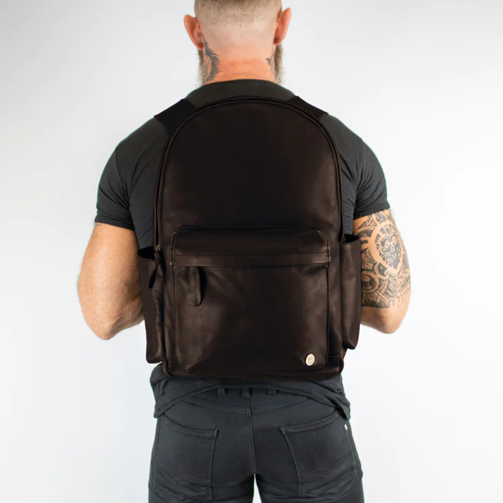 New Men's Dark Brown Lambskin  Leather Backpack