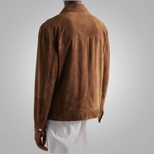 Load image into Gallery viewer, Mens Brown Lambskin Leather Trucker Jacket
