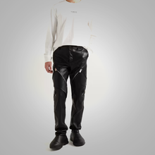 Load image into Gallery viewer, Black Mens Leather Real Sheep Skin Fashion Leather Biker Pant
